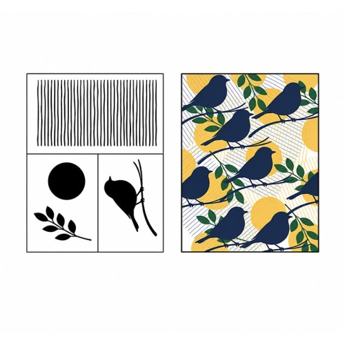 Siebdruck-Schablone Vogel auf einem Zweig - 1240.design
