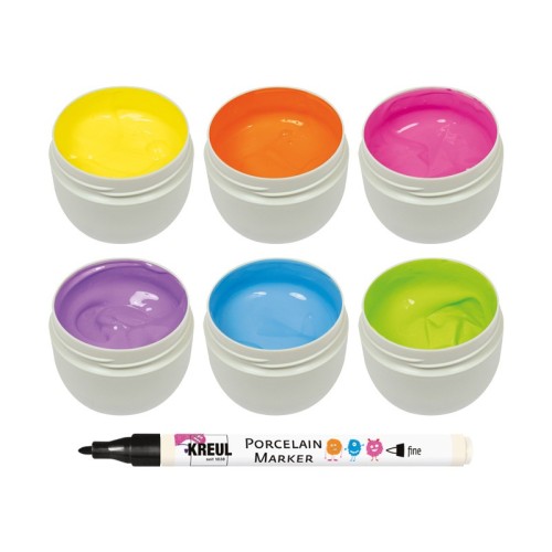 Mucki Porzellan-Fingerfarbe - 6 Farben + Marker