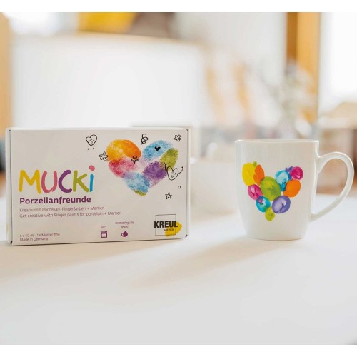 Mucki Porzellan-Fingerfarbe - 6 Farben + Marker