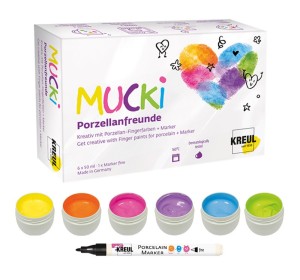 Mucki Finger Paint for Porcelain - 6 Colours + Marker