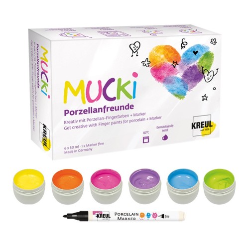 Mucki Prstové barvy na porcelán - 6 barev + fix